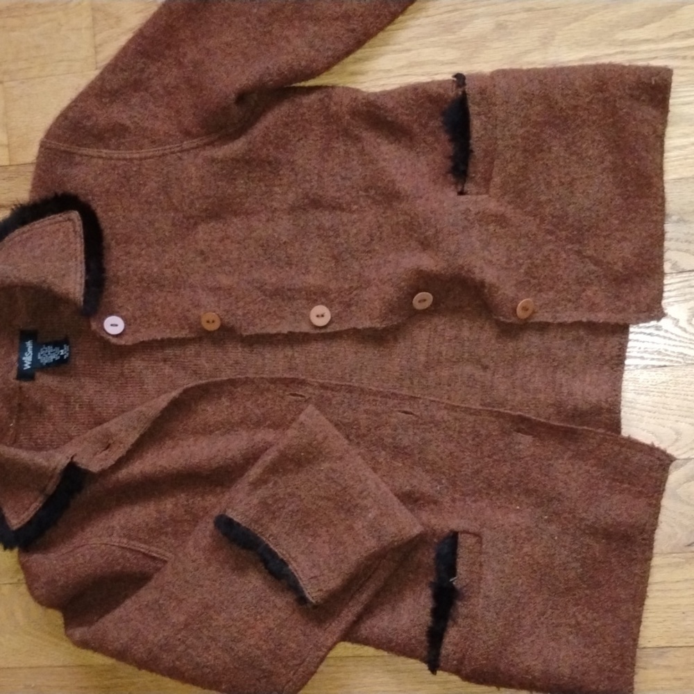 Willi Smith CINNAMON w/Fur VTG CARDIGAN SWEATER VNPLC SZ M